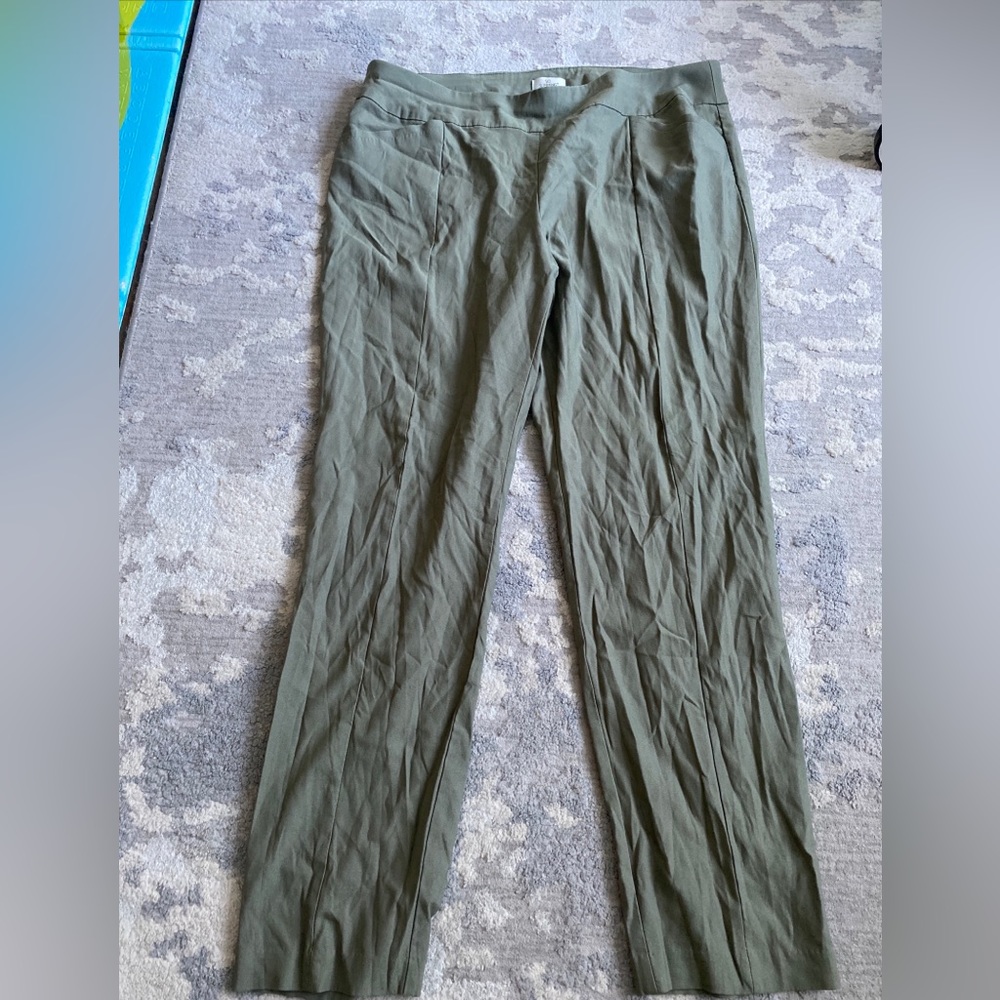 Soft Surroundings pants women’s 3 green pull on stretch straight leg Bk Pocket